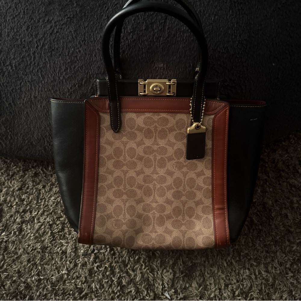 Coach Black and Brown Satchel with Structured Design